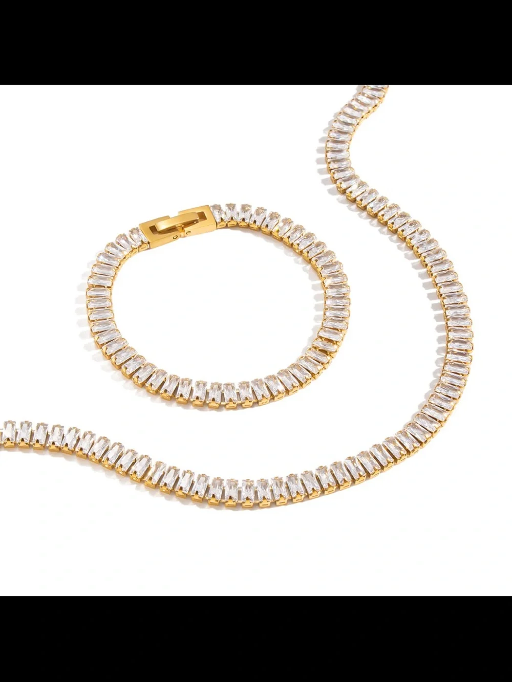 Gold-Plated Clear Crystal Tennis Necklace and Bracelet Set